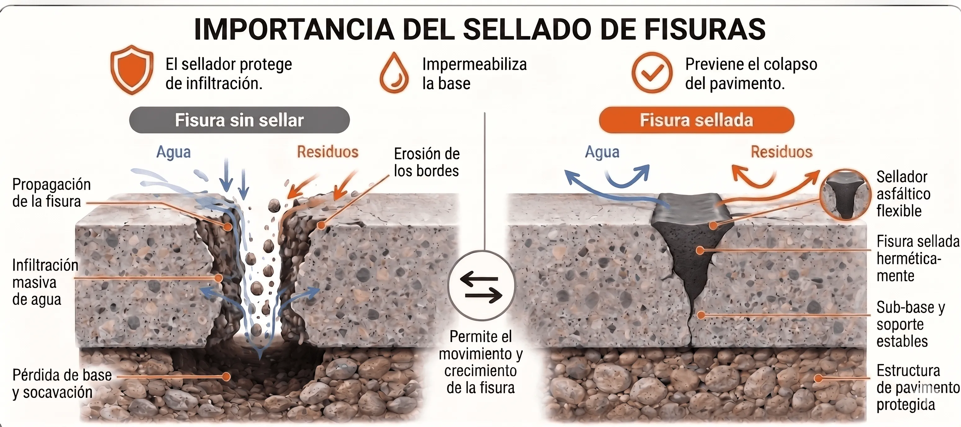Fisuras antes y después de ser selladas con polímeros SBS